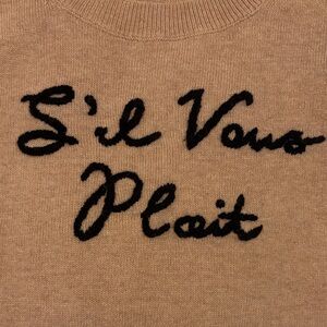 Tan Wool blend Sweater with Black French Script